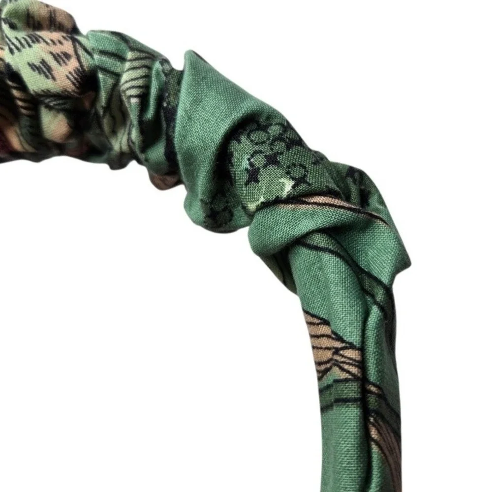Fly By Night NYC Illustrated Garden Classic Crown Knotted Headband Green Whimsy